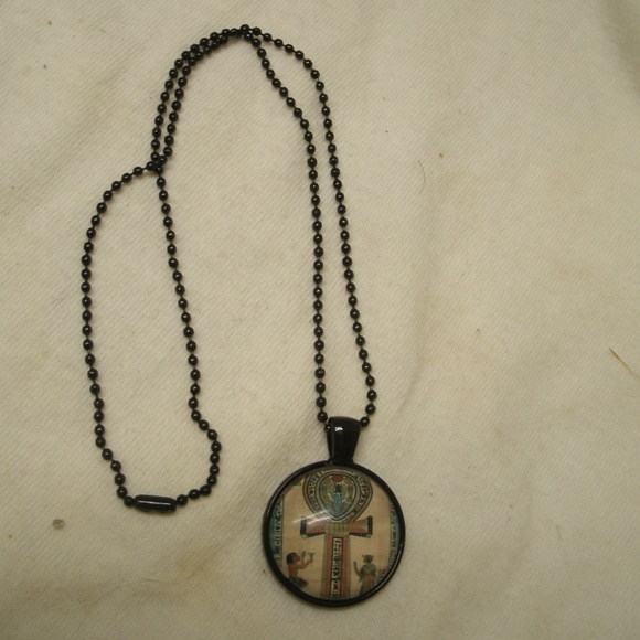 Egyptian Ankh Glass Cabochon Pendant Necklace - Picture 4 of 8